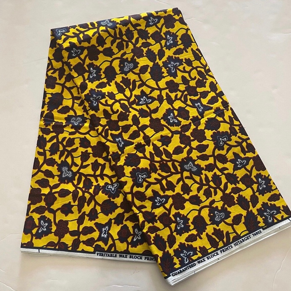 Yellow and Brown Floral Print African Print Ankara Cotton Fabric - 3 Yards